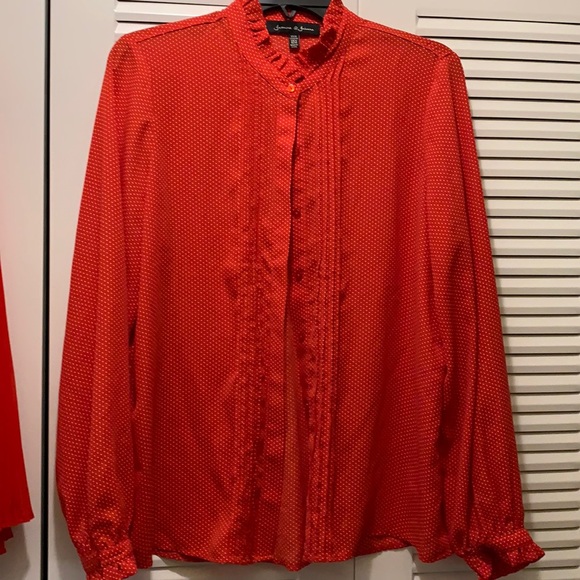 Jasmine and Juliana red button down long sleeve shirt with white polka dots - Picture 3 of 4
